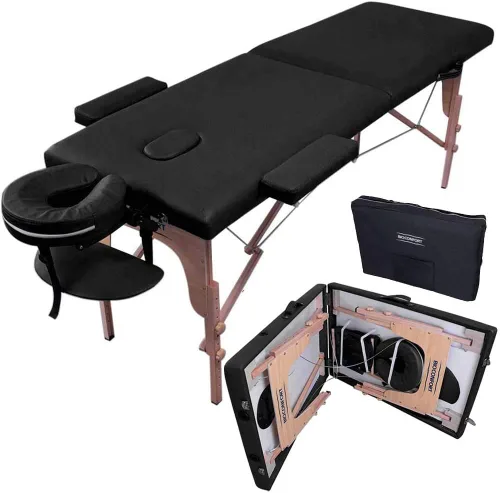 NANOFORT Cama masaje Camilla 180X60cm Plegable Portatil Fisioterapia Faciales Tatuaje Ligera SPA (Negro)