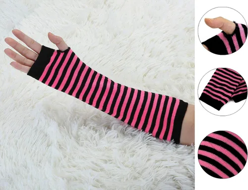 Miniatura 2 de Allegra K Guantes sin dedos para mujer calentadores de brazo de punto con longitud del codo
