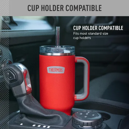 Miniatura 6 de THERMOS Taza Portavasos de Acero Inoxidable - 40 Onzas, Carmesí - Vaso Aislado con Tapa y Popote, Más Bloqueo Deslizante Resistente a Fugas