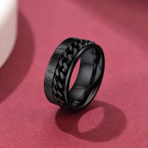 Miniatura 8 de FaithHeart Anillo giratorio nórdico vikingo con runas de acero inoxidable chapado en oro para hombres y mujeres, puede grabar personalizado