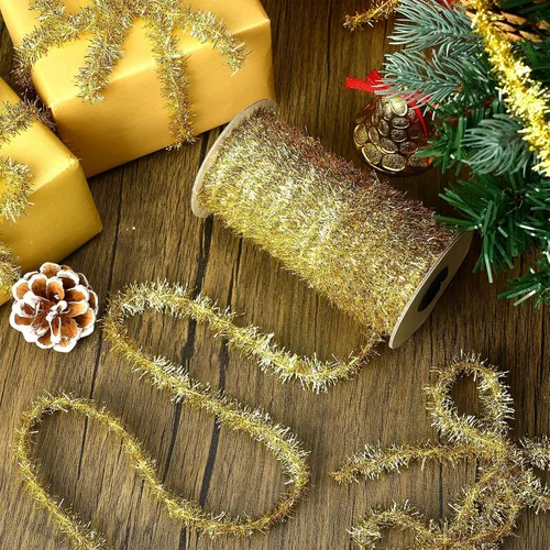Miniatura 4 de Canlierr Guirnalda de oropel de Navidad de 50 yardas con purpurina fina metálica para decoración de árbol de Navidad, fiesta de cumpleaños, boda