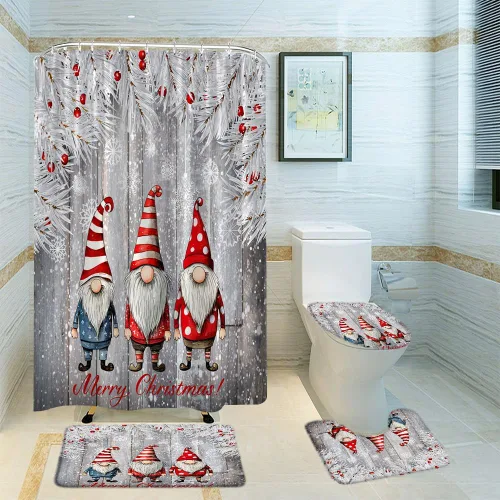 Miniatura 12 de Cortina de ducha de ciervos de Navidad, bosque nevado, ciervos, granja, renos, naturaleza, nevado, paisaje, tela, juego de cortinas de baño