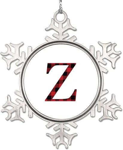 Miniatura 31 de Monograma inicial letra A copo de nieve, adornos de letras rojas y negras a cuadros para árboles de Navidad, adornos de Navidad personalizados