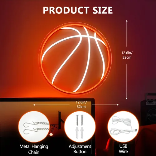 Miniatura 6 de Letrero de neón de baloncesto, luz de neón LED de baloncesto de 12.6×12.6 pulgadas, letreros de neón LED regulables para decoración de pared