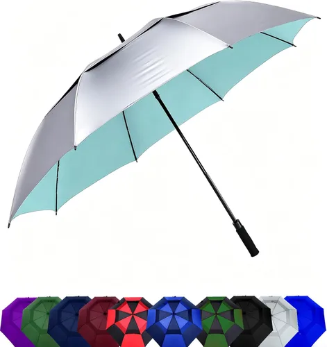 Miniatura 16 de Paraguas de golf extragrande de 62, 68 y 72 pulgadas, con doble dosel ventilado, resistente al viento, impermeable, de apertura automática