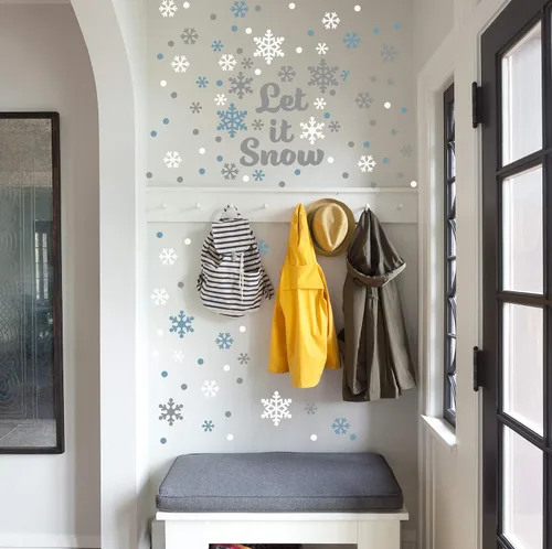 Miniatura 7 de Paper Riot Co. Let It Snow Copos de nieve calcomanías de pared de Navidad para vacaciones, adhesivo extraíble para aula, habitación de niños