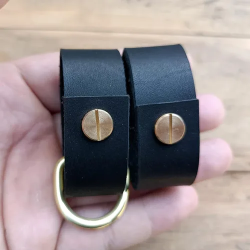 Miniatura 4 de Paquete de 2 protectores de cinturón de cuero + 1 llavero con hebillas de latón macizo, protectores de cinturón de cuero para hombres y mujeres