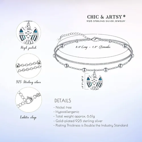 Miniatura 22 de CHIC & ARTSY Tobilleras de plata de ley S925 para mujer, pulsera de tobillo ajustable multicapa para playa, joyería de verano para mujer, de 10 a 11