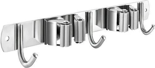Soporte para escoba y trapeador montado en la pared, estante de almacenamiento para escobas, colgador de trapeador de acero inoxidable, soportes