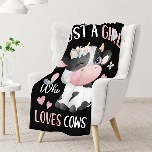 Miniatura 2 de Manta de vaca para niños, suave, mullida y acogedora, 30 x 40 pulgadas, tamaño regazo, para sofá, oficina, color negro, lindas mantas cálidas