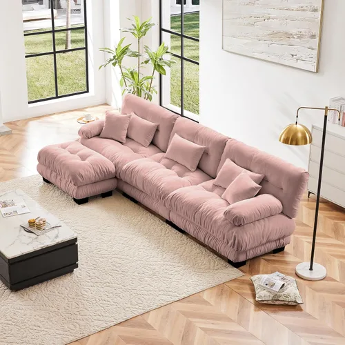 Miniatura 99 de Otomana beige para sofá modular modular, sofá individual, asiento otomano para sofá modular convertible, sofás de terciopelo para sala de estar