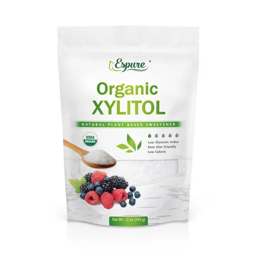 Xilitol orgánico: derivado de abedul orgánico certificado por USDA, bajo en calorías, ceto, sustituto del azúcar; 12 onzas