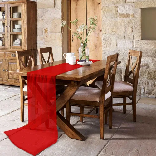 Miniatura 3 de Camino de mesa de gasa de Navidad rojo de 55 pulgadas de largo, camino de tul transparente de gasa para decoración rústica, boda, recepción