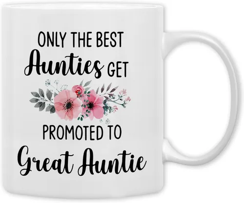 Miniatura 13 de QASHWEY Taza de café con texto en inglés «Only The Best Aunts Get Promoted to Great Aunt», divertidos regalos de anuncio de embarazo para tía, tías
