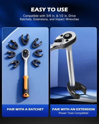 Miniatura 5 de Juego de llaves Orion Motor Tech Crowfoot para tuercas acampanadas de 8 a 24 mm, kit de herramientas de tuerca Crowfoot, juego de 15 piezas de Azul