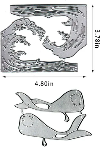 Miniatura 2 de Troqueles de fondo de olas de metal para hacer tarjetas, troqueles de corte de ballena de pescado para decoración de bricolaje, papel artesanal