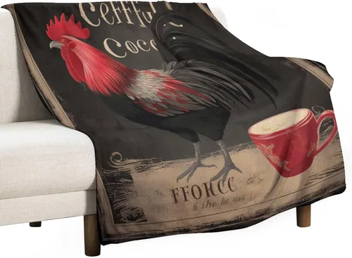 Miniatura 19 de Manta de microfibra suave y acogedora con diseño de gallo rústico en blanco y negro, suave y acogedora manta de microfibra para sofá, cama, oficina