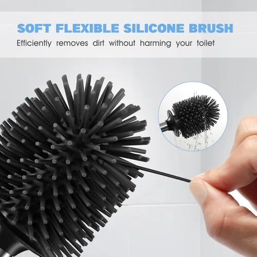 Miniatura 4 de HAMITOR Juego de 2 cepillos para inodoro: 2 unidades de silicona de acero inoxidable para limpieza profunda de inodoro para baño - Accesorios