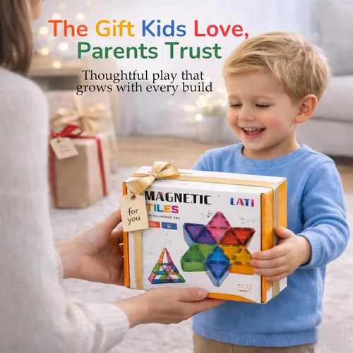 Miniatura 4 de LATI Juego de iniciación de azulejos magnéticos para niños, bloques de construcción magnéticos para principiantes para aprendizaje temprano, 2D
