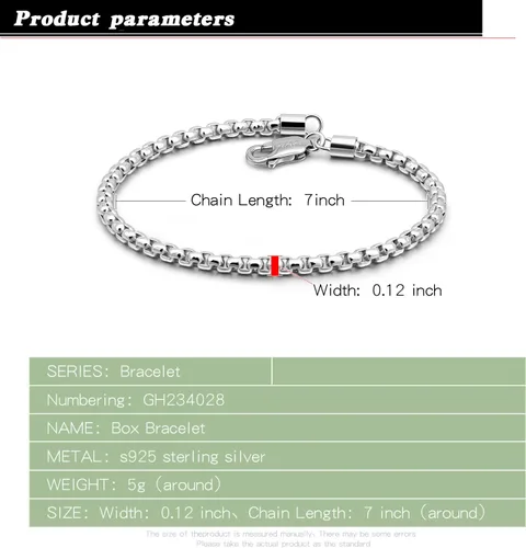 Miniatura 3 de Pulsera de plata de ley 925 para hombres y mujeres, 0.118 pulgadas, eslabones cuadrados Rolo Link, cadena redonda de 6.3 pulgadas, 6.7 pulgadas, 7