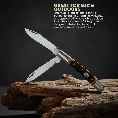 Miniatura 5 de Rite Edge SZCO - Cuchillo de bolsillo plegable de 2.75 pulgadas de Jig Bone Peanut - Cuchillo de acero inoxidable de 2 hojas para hombres con mango