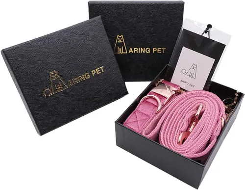Miniatura 6 de ARING PET Juego de collar y correa de terciopelo para perro, collar y correa suaves para perros, collares ajustables para perros Rojo rosa