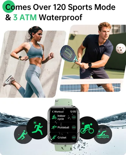 Miniatura 4 de WMK Relojes inteligentes para hombres y mujeres (Android/iPhone), reloj inteligente Alexa HD de 1.83 pulgadas con llamadas Bluetooth, Verde
