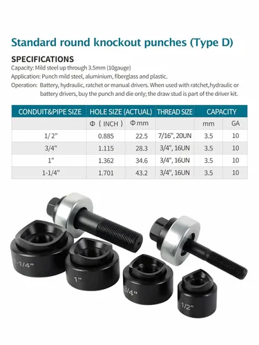 Miniatura 2 de Kit de perforador manual AMZCNC, juego de punzón de corte de caja de hoja de metal resistente (tamaño de agujero de conducto) 1/2"~1-1/4" kit