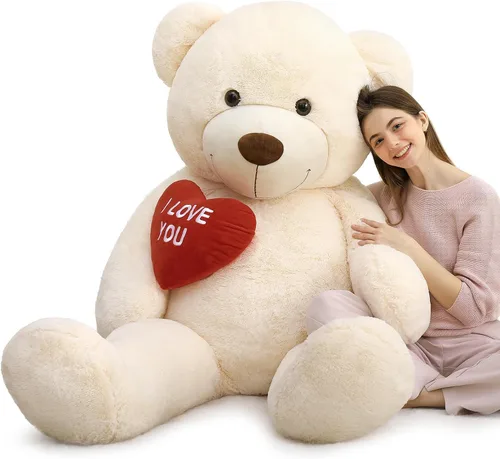 Miniatura 18 de MaoGoLan Oso de peluche gigante de 52" Oso de peluche - Te amo Corazón rojo Oso de peluche grande para regalo de San Valentín, aniversario, larga