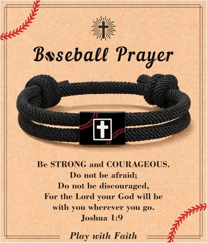 Tarsus Regalos de béisbol/fútbol/fútbol para niños, pulsera trenzada de cruz de fe, regalos de cumpleaños de Navidad para niños y hombres