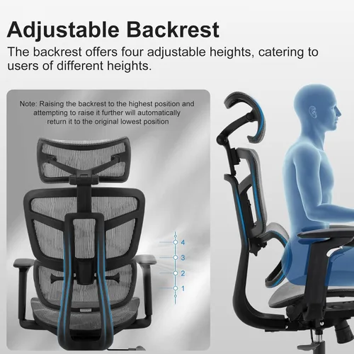 Miniatura 3 de Silla de oficina ergonómica, silla de escritorio de malla con respaldo alto y respaldo ajustable y cojín lumbar y ancho, silla de trabajo grande
