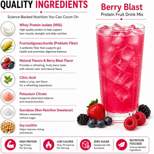 Miniatura 3 de ProtiFit - Mezcla de bebida en polvo de sabor a fruta con alto contenido en proteínas, 15g de proteína, baja en calorías, sin azúcar, compatible