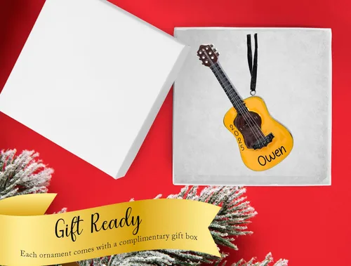 Miniatura 3 de Adorno de Navidad personalizado de guitarra acústica para instrumento musical 2026 Adorno de guitarra acústica de madera para árbol de Navidad