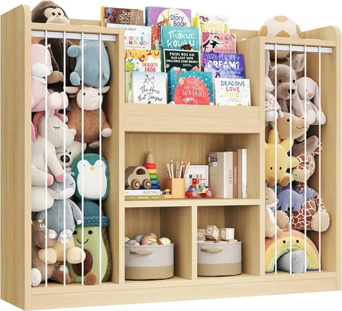 Miniatura 9 de ONBRILL Organizador de almacenamiento de juguetes, almacenamiento de animales de peluche con estantería de 4 niveles, funda de almacenamiento
