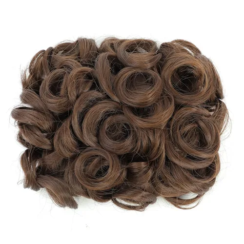 Miniatura 2 de SWACC Extensión de moño corto rizado desordenado, fácil de estirar, peines para el cabello, extensión de cola de caballo con clip, coletero, Marrón