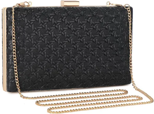 Miniatura 8 de Bolsos de mano de noche para mujer, bolso de noche formal tejido de piel sintética, bolso cruzado de hombro trenzado para fiesta de boda