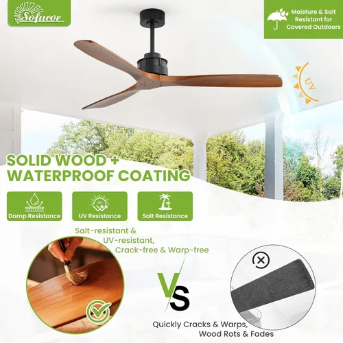 Miniatura 9 de Sofucor - Ventilador de techo moderno de madera maciza sin luces, de 60 pulgadas, con control remoto, 7000 CFM de alto flujo de aire, motor CC Con