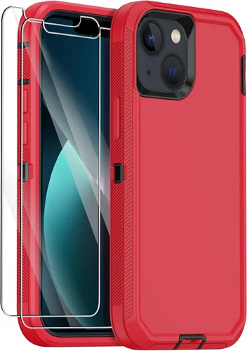 Miniatura 12 de Funda para iPhone 13 con 2 protectores de pantalla, protección contra caídas a prueba de golpes, cuerpo completo, resistente, 3 capas, militar