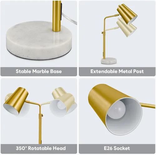 Miniatura 4 de VONLUCE Lámpara de escritorio dorada con bombilla LED ajustable, lámpara de mesa de metal de latón antiguo, base de mármol, lámpara de lectura 1# Oro