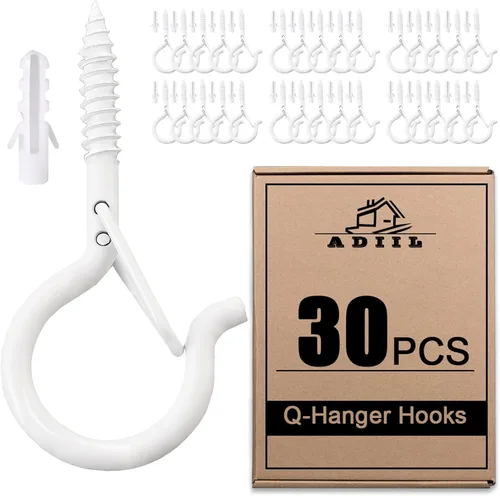 Miniatura 8 de ADIIL 12 ganchos Q con hebilla de seguridad, ganchos de tornillo resistentes al viento para colgar luces de cadena al aire libre, plantas, luces