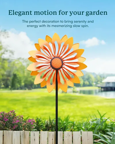 Miniatura 5 de Giradores de Viento de Jardín de Girasol - Molino de Viento Giratorio Cinético de Metal para Exteriores, Decoración de Césped, Patio y Jardín