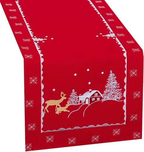 Miniatura 8 de Mantel pequeño con diseño de reno bordado para fiestas de Navidad