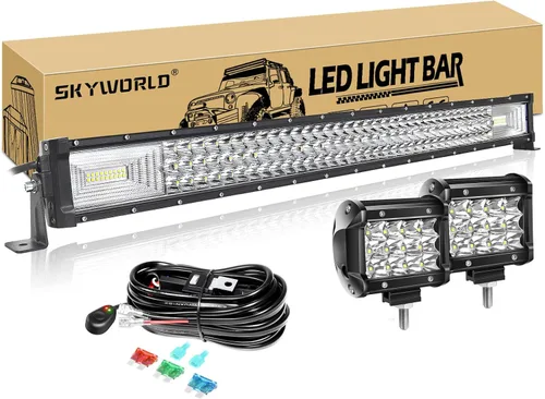 Miniatura 11 de SKYWORLD Barra de Luz LED de 22 pulgadas Recta 270W Combo de Foco e Inundación Barra de Luces Todo Terreno + 2PCS Pods LED de 4 Pulgadas 36W de Foco
