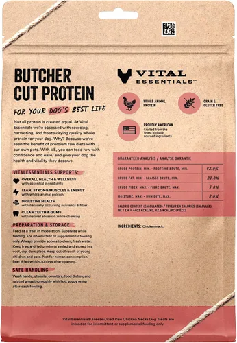 Miniatura 2 de Vital Essentials Golosinas de cuello de pollo de un solo ingrediente para perros, 255 g Liofilizadas crudas Golosinas de entrenamiento de alta