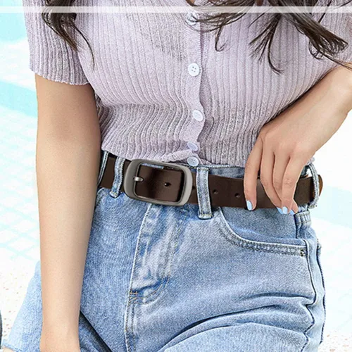 Miniatura 6 de Paquete de 2 Cinturón para mujer, cuero de vaca de moda con hebilla de pin para pantalones de mezclilla