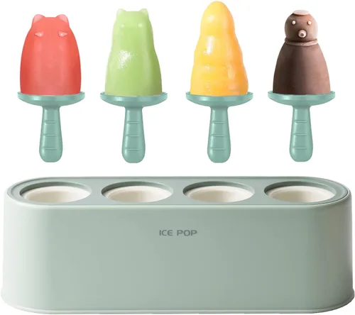 Juego de 4 moldes para paletas caseras de silicona, moldes para helados, de fácil liberación, reutilizables, moldes para hacer bricolaje (verde,