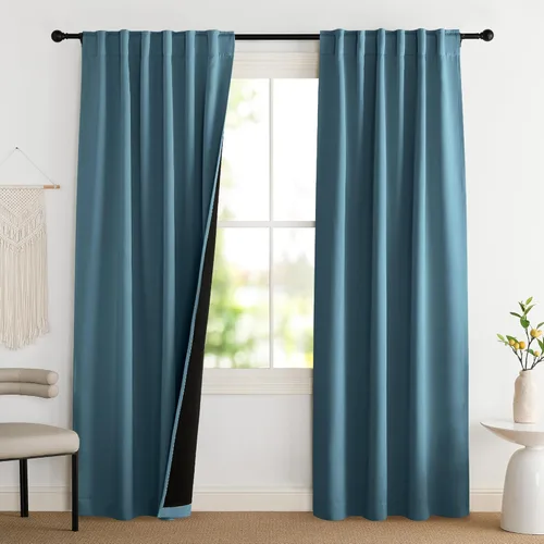 Miniatura 44 de NICETOWN Cortinas blancas 100% opacas, 2 capas gruesas completamente opacas con bolsillo para barra, cortinas aislantes térmicas para Blanco puro