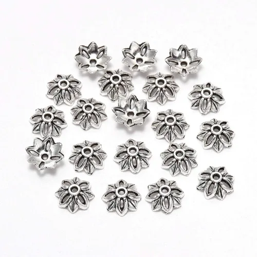 Miniatura 29 de 100 unidades/lote de tapas de cuentas de 0.236 pulgadas para joyas, receptáculo de extremo, ahuecado, toro de flores, bricolaje, espaciado