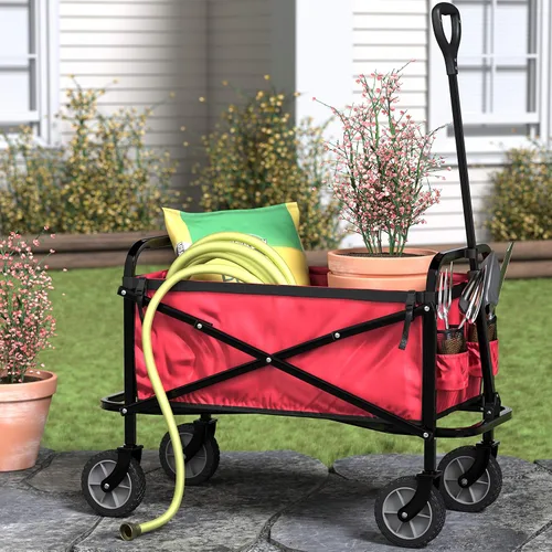 Miniatura 7 de Amazon Basics - Carrito plegable resistente para exteriores, para deportes al aire libre, camping, jardín y compras, capacidad de peso de 265 Rojo