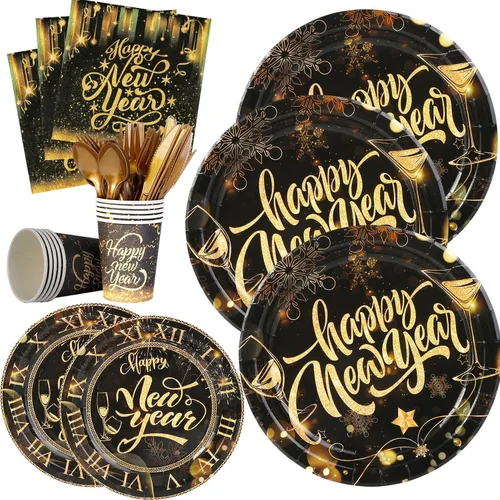 Miniatura 2 de HOWAF Platos y servilletas de Año Nuevo, suministros de fiesta 2026, suministros de fiesta de Año Nuevo, vajilla para 10 invitados, vajilla